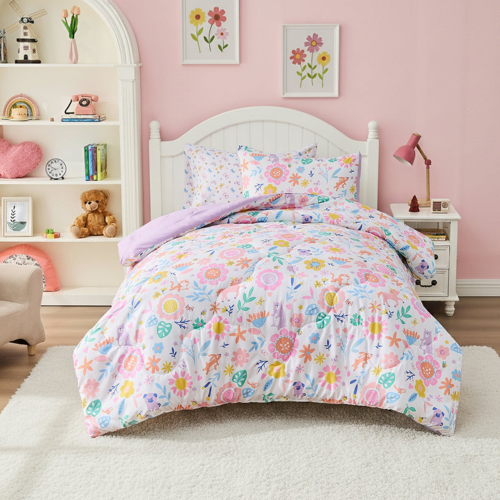 All-Season Floral Comforter Set, Soft Microfiber Flower Bedding Set, 5 Pieces with Comforter, Sheets and Pillowcases, Twin - Cloud-Like Soft Lightweight Bed Comforter - Default Title