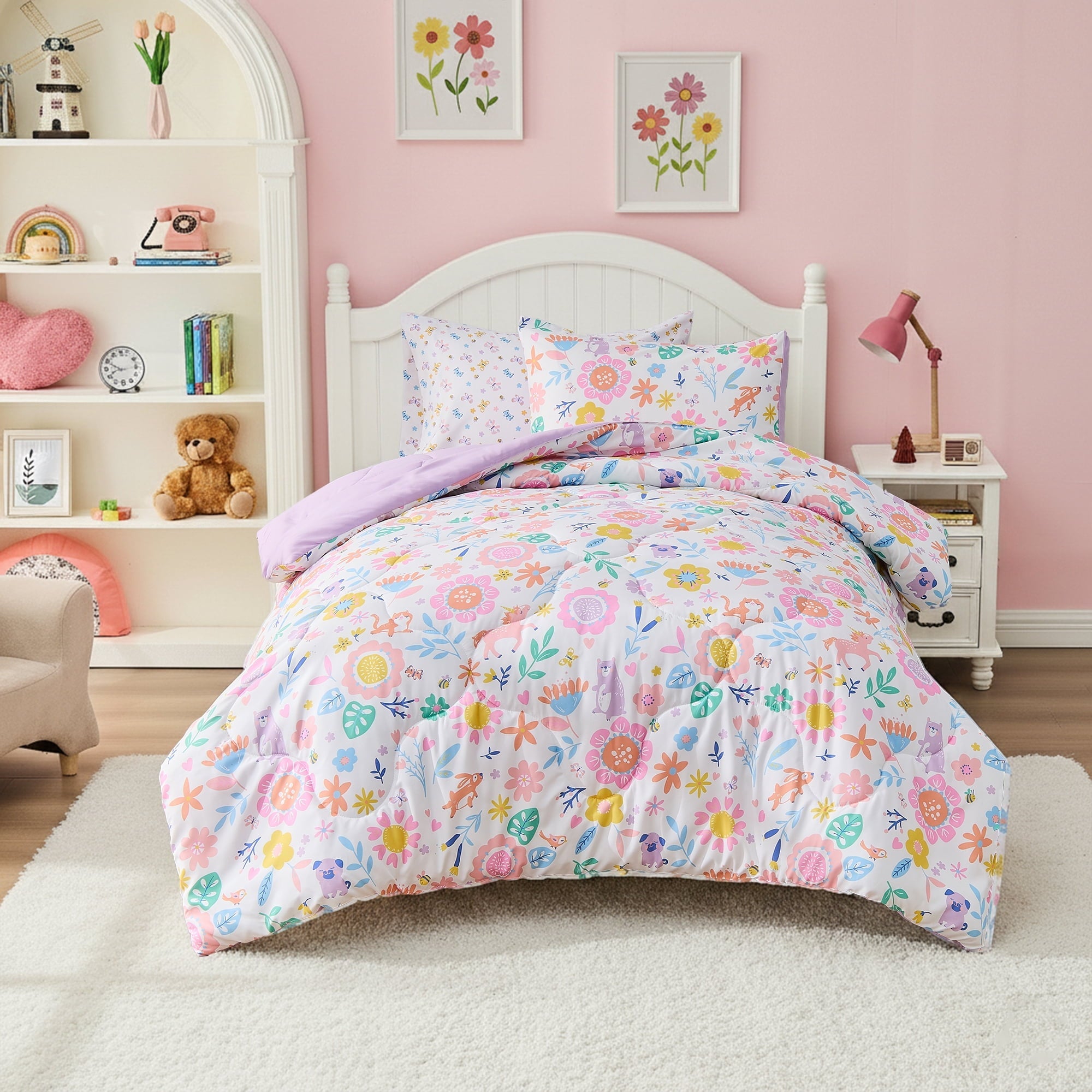 All-Season Floral Comforter Set, Soft Microfiber Flower Bedding Set, 5 Pieces with Comforter, Sheets and Pillowcases, Twin - Cloud-Like Soft Lightweight Bed Comforter - Default Title