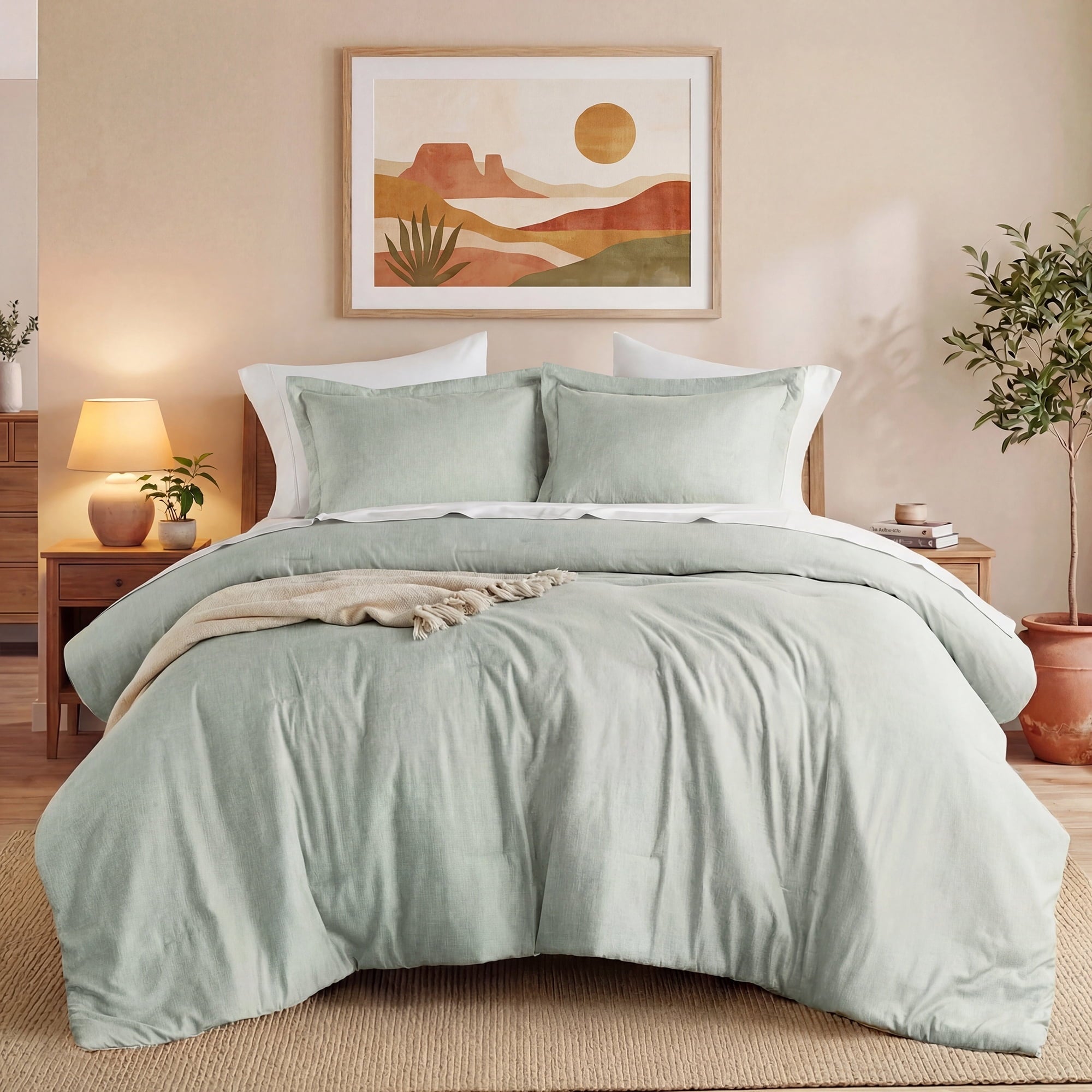 Hypoallergenic Cloud Full/Queen Comforter Sets, Reversible 3 Piece Extra Soft Bedding Set, Chambray Print Sage Green Comforter Bed Set wit... - Hypoallergenic Ultra-Fluffy Quilt for Winter - Default Title