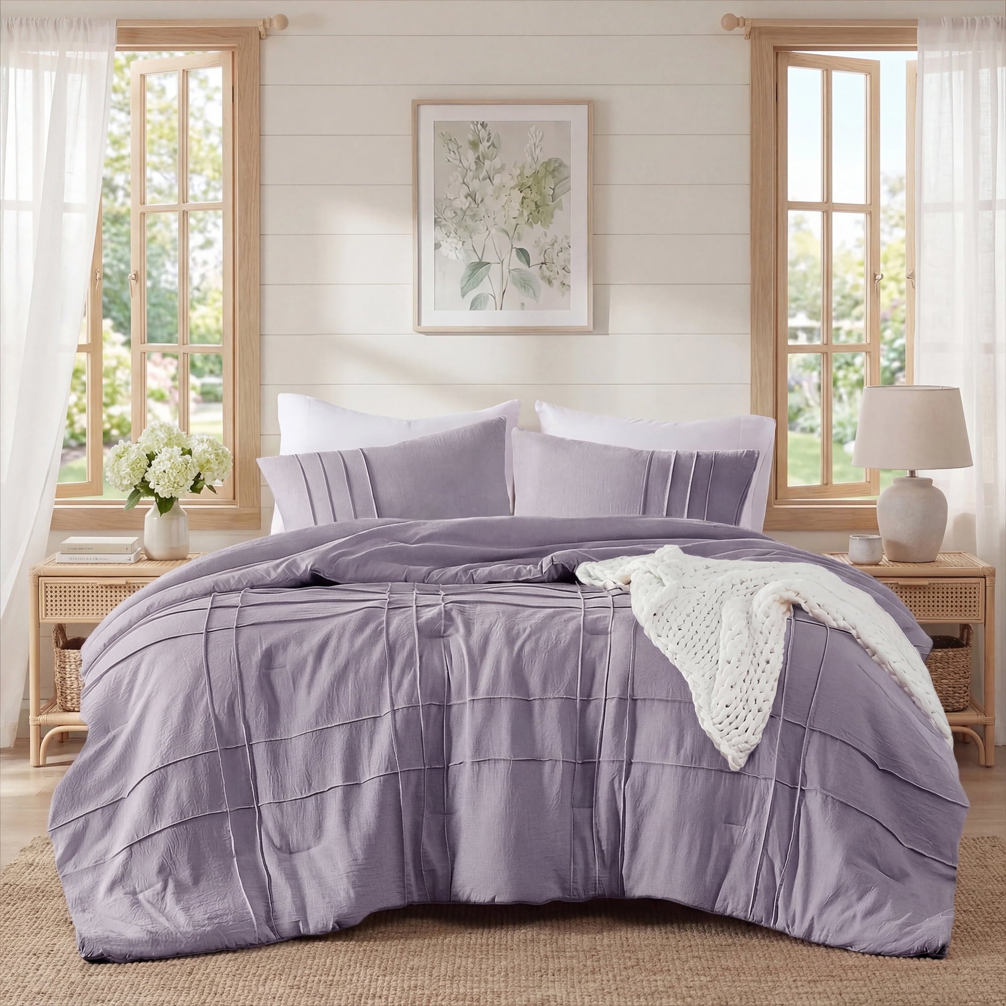 All-Season Full/Queen Comforter Set, Boho 3-Piece Pintuck Stitching Bedding Set, Soft Washed Pleated Bed Sets with Pillow Shams,... - Hypoallergenic Ultra-Fluffy Quilt for Winter - Default Title