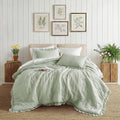 Fluffy Down Alternative Full/Queen Comforter Set Sage, 3 Pieces Quilted Ruffle Comforters Full/Queen Size, Solid Bedding Comforters Sets, Gif... - Hypoallergenic Ultra-Fluffy Quilt for Winter - Default Title