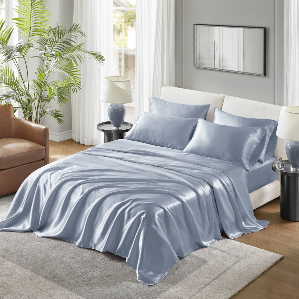 Breathable Luxury Satin Sheet Set, Twin Bed Sheets with Pillowcases, 4-Piece Luxury Silky Sheet Set, Blue, Gifts for Women - Luxury Bed Sheet Set with Deep Pockets - Default Title
