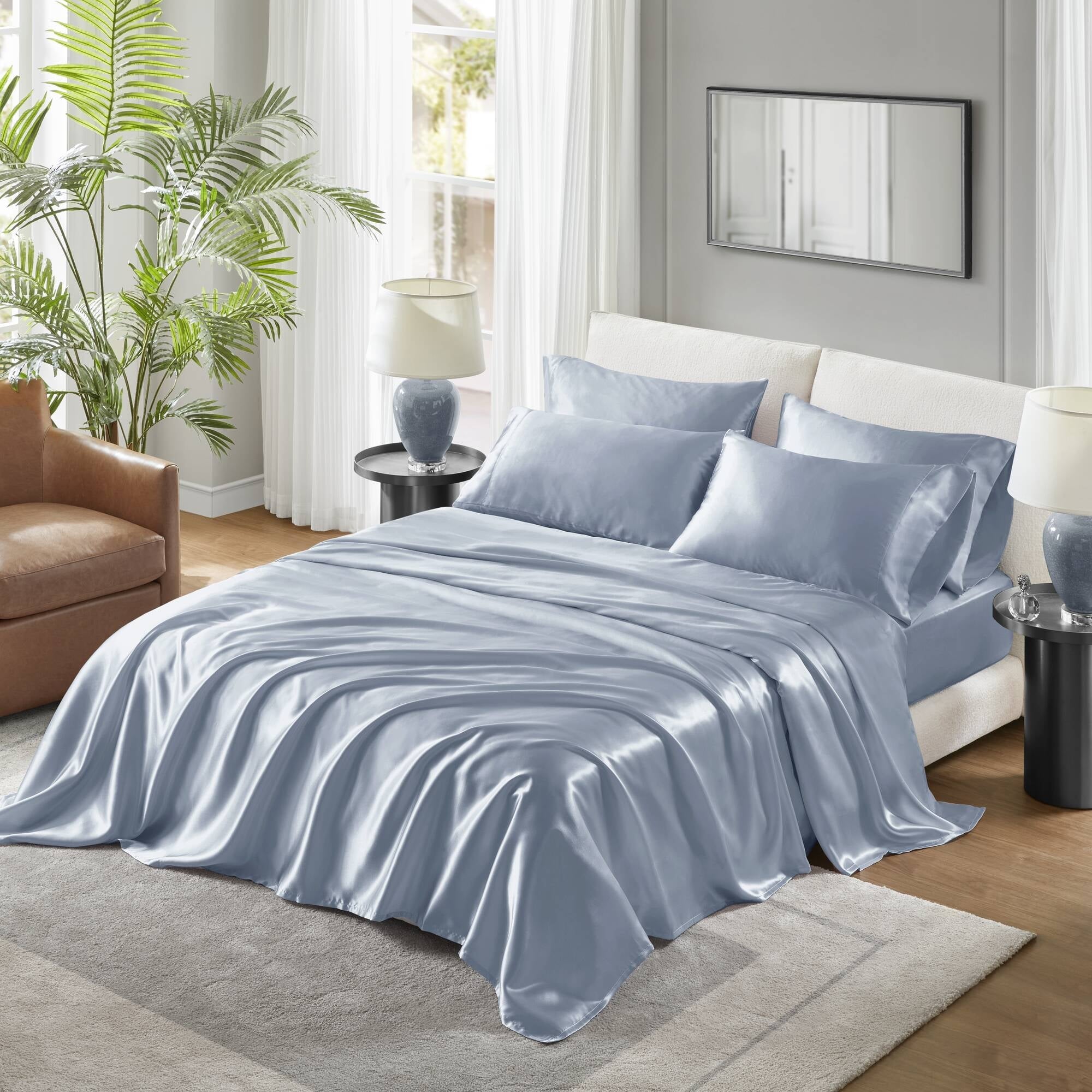 Breathable Luxury Satin Sheet Set, Twin Bed Sheets with Pillowcases, 4-Piece Luxury Silky Sheet Set, Blue, Gifts for Women - Luxury Bed Sheet Set with Deep Pockets - Default Title