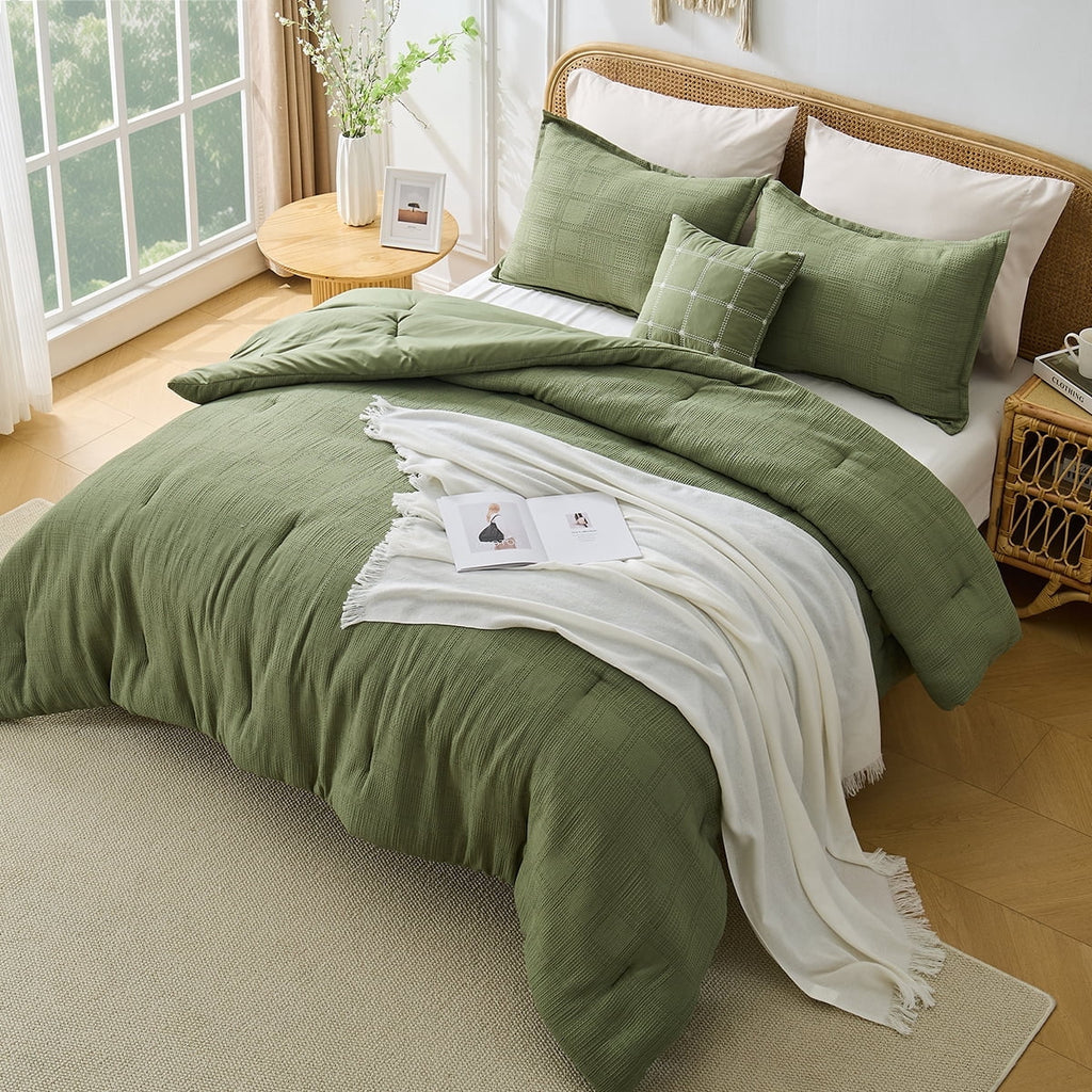 All-Season Waffle Weave Comforter Set with Throw Blanket for Couch, 5-Piece King/Cal King Size Lightweight Comforter Bet Set for... - Cloud-Like Soft Lightweight Bed Comforter - Default Title