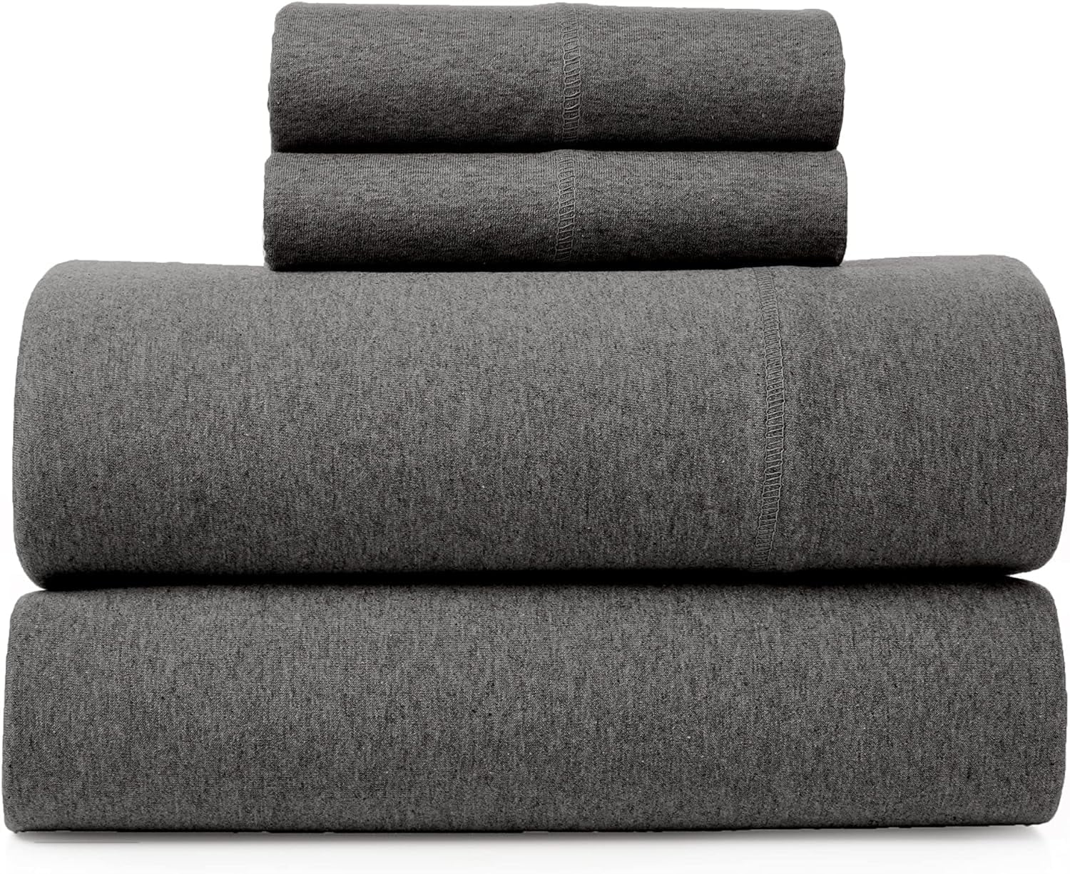 Cooling Sateen Jersey Sheet Set - 4 Pieces Queen Cotton Sheets Set - Stretchable Ultrasoft Luxury Knit Bed Linen (Dark Gray, Queen) - Breathable Egyptian Cotton Flat & Fitted Sheets - Default Title