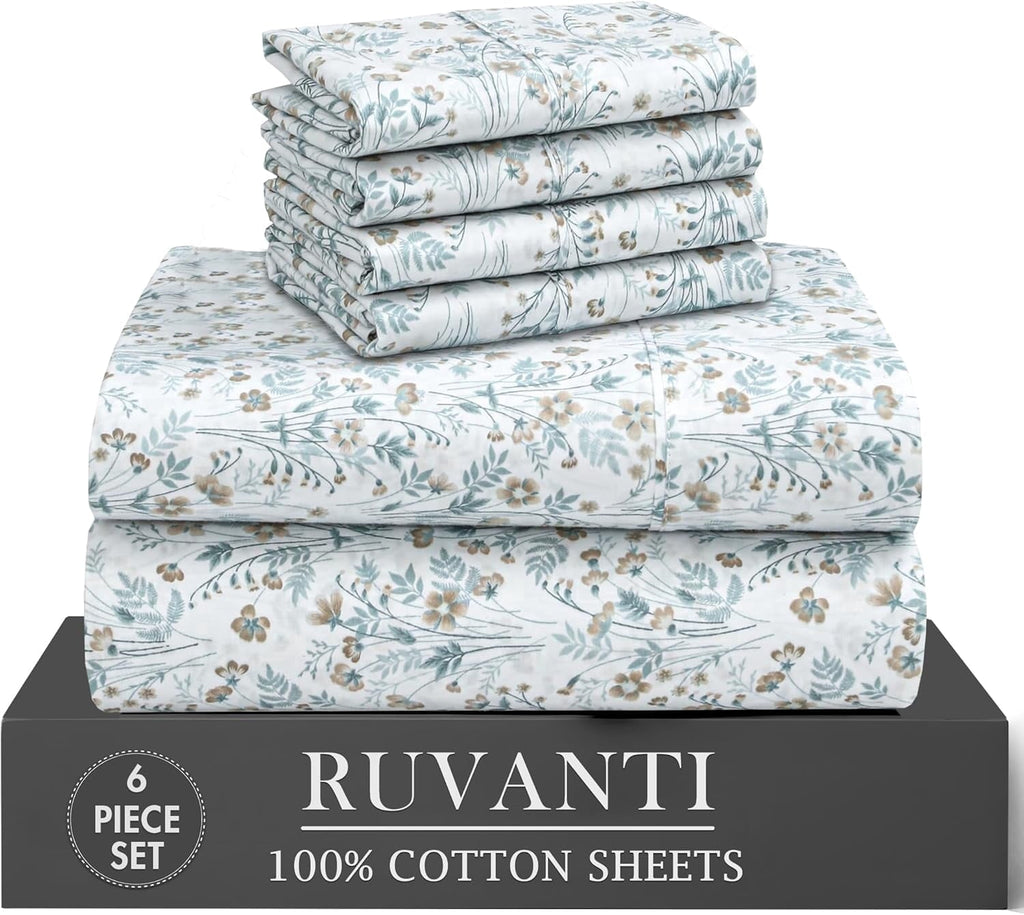 Premium Egyptian Cotton 6 Pcs Cotton Sheets - 100% Natural Cotton Soft, Lightweight & Breathable Crispy Percale Bed Sheets, King Size Sheets ... - Premium Ultra-Soft Pillowcase Pair for Sleeping - Default Title