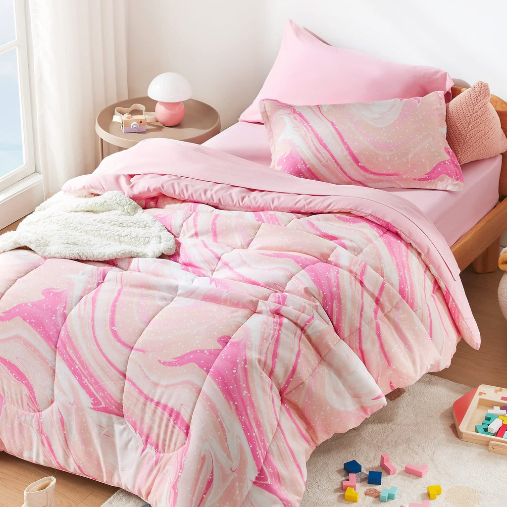Fluffy Down Alternative Kids Twin Bedding Comforter Set - 5 Pieces Super Cute & Soft Bedding Sets & Collections with Comforter, Sheet, Pillow... - Hypoallergenic Ultra-Fluffy Quilt for Winter - Default Title