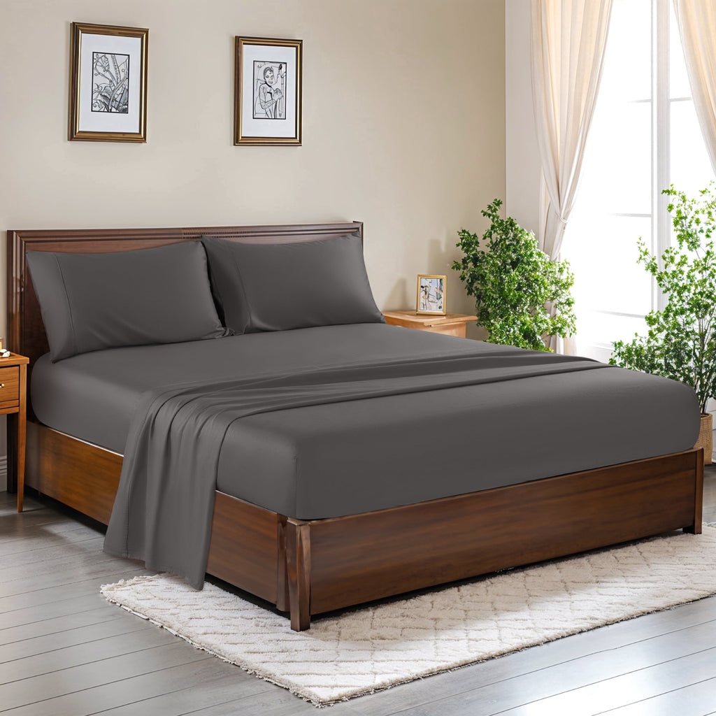 Ultra-Soft 100% Cotton Bed Sheets Set, 1000 Thread Count 4 Piece Luxury Soft Sheets Set with 16" Deep Pocket, Queen, Dark Gray - Luxury Bed Sheet Set with Deep Pockets - Default Title