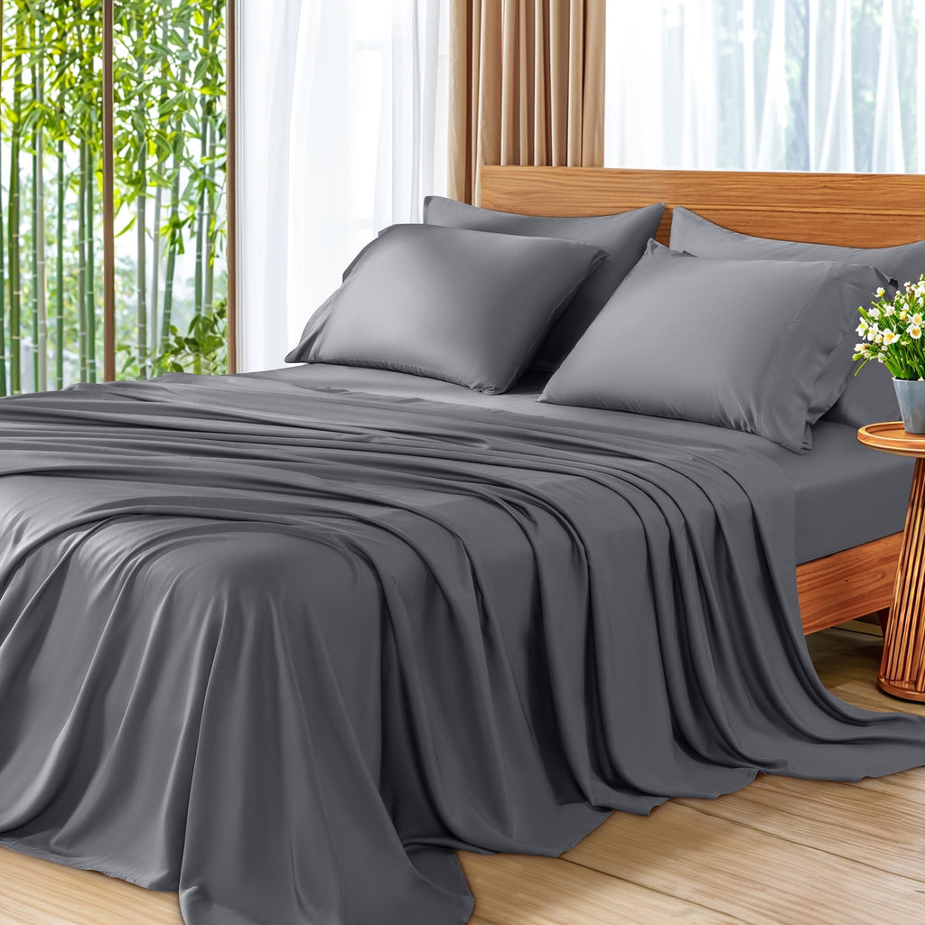 Breathable Luxury 6 Pieces Bamboo Bed Sheets Set, Luxury Rayon Derived - Deep Pockets - Wrinkle Free - Extremely Soft, Queen, Dark Gray - Breathable Egyptian Cotton Flat & Fitted Sheets - Default Title