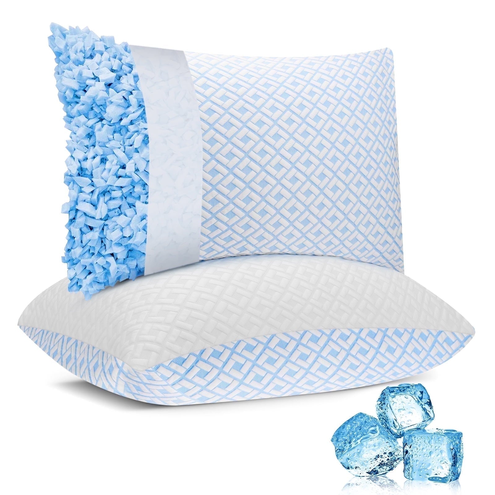 Orthopedic Support Cooling Bed Pillows for Sleeping Shredded Memory Foam Pillows Queen Size Set of 2 Pack - Decorative Throw Pillow Cushion for Sofa & Bed - Default Title