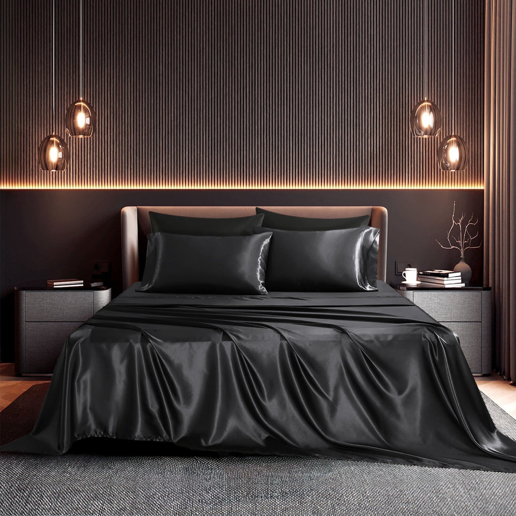Wrinkle-Resistant Set, Queen, Silky Bed s, 4 Pieces,Black - Cooling Hotel Quality Bedding Sheets and Pillowcases - Default Title