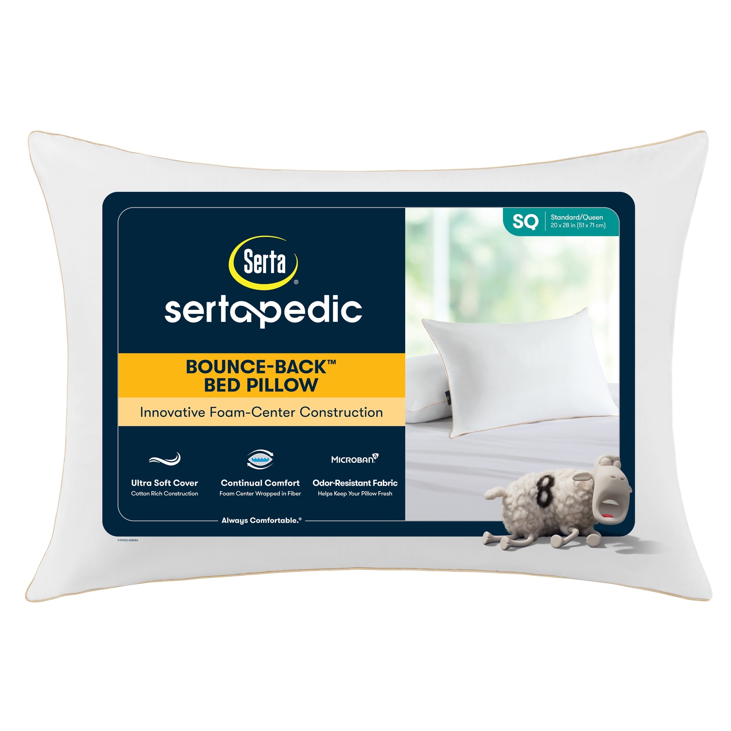 Orthopedic Support pedic Bounce Back Standard/Queen Bed Pillow, Hypoallergenic Fill - Hotel Quality Plush Sleeping Pillows - Default Title