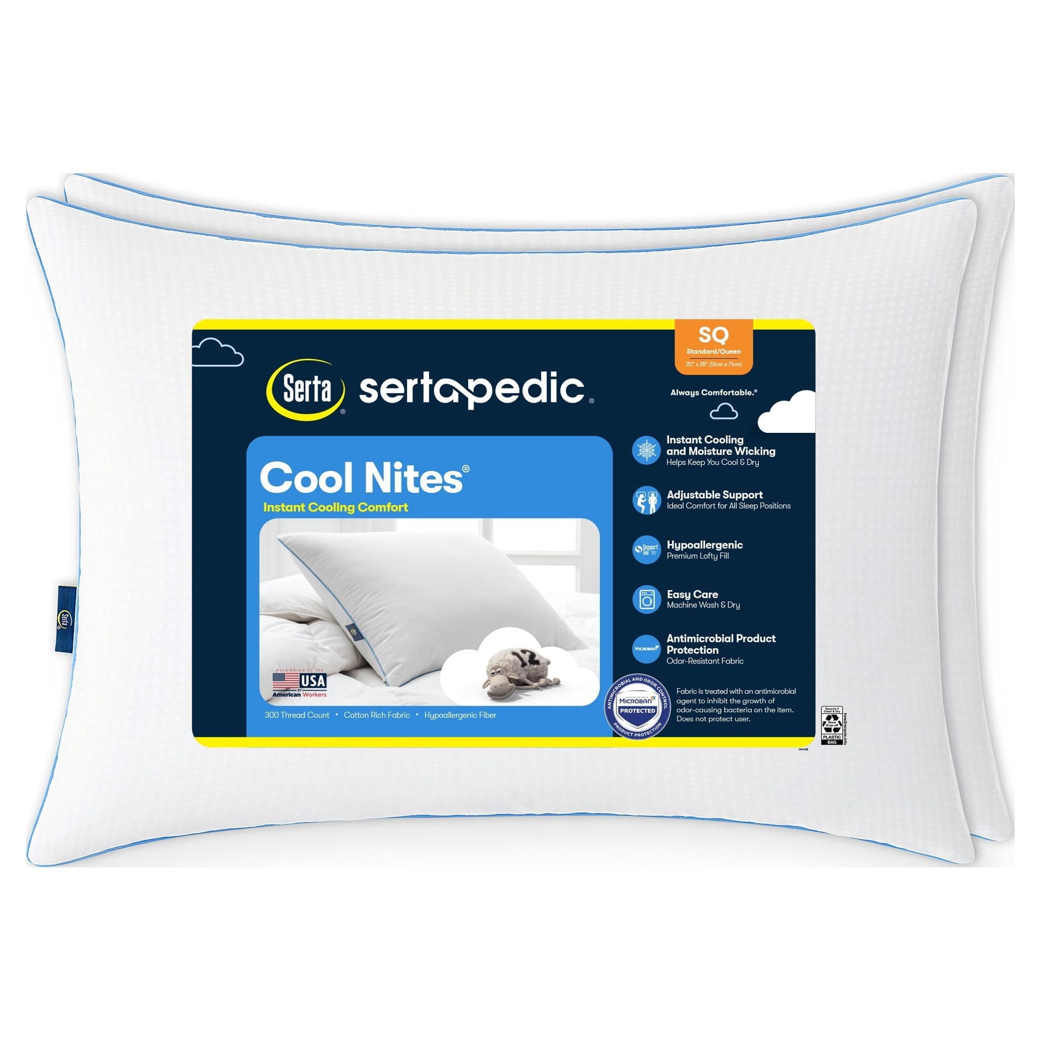 Ergonomic Memory Foam Cool Nites Bed Pillow, Standard/Queen, 2 Pack - Hotel Quality Plush Sleeping Pillows - Default Title