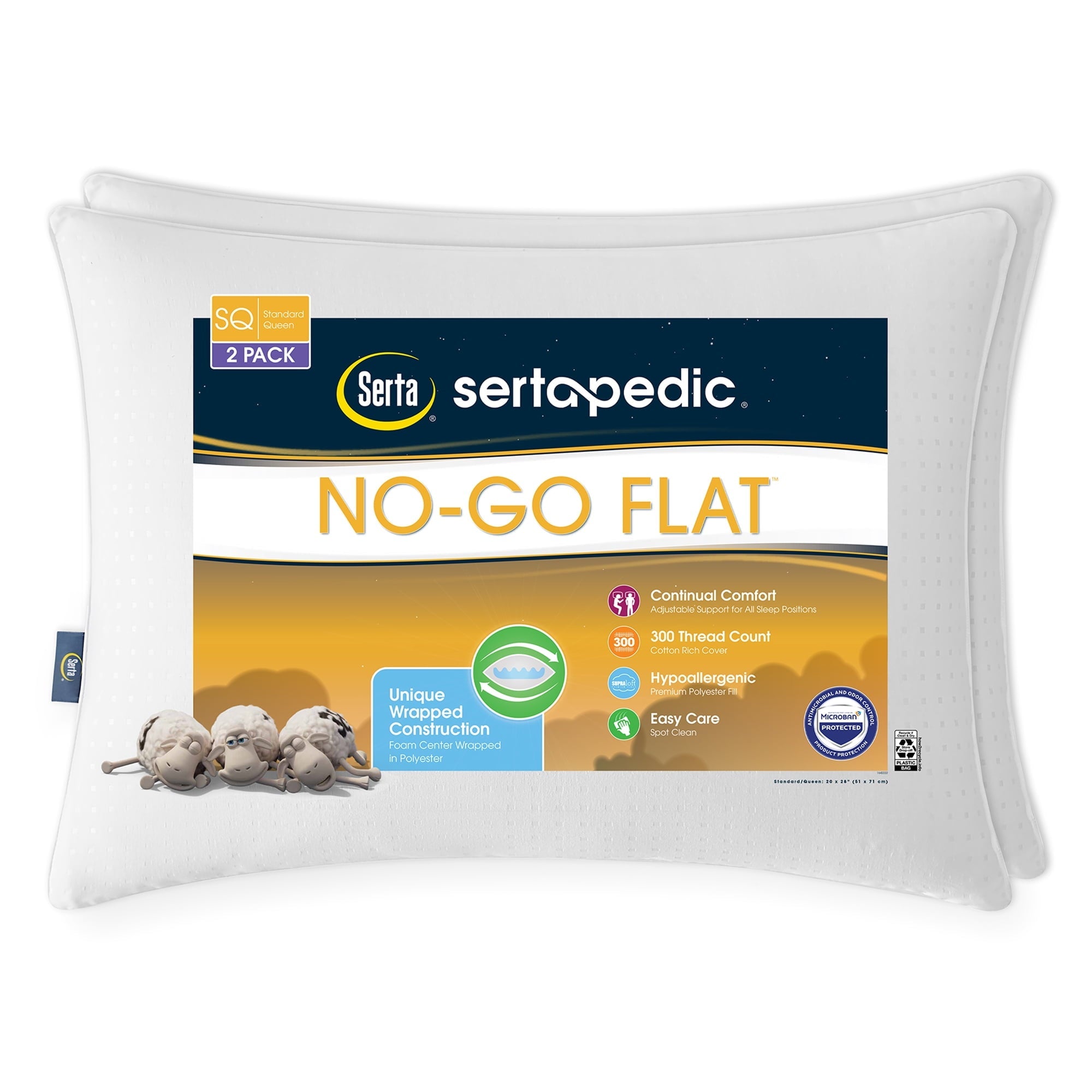 Orthopedic Support pedic No-Go-Flat Bed Pillow, Standard/Queen, 2 Pack - Decorative Throw Pillow Cushion for Sofa & Bed - Default Title
