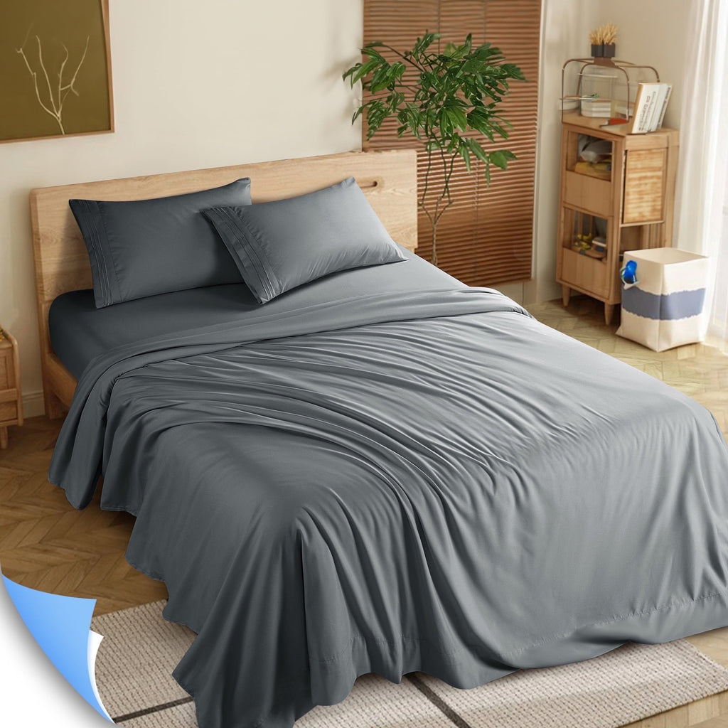 Wrinkle-Resistant Shilucheng 4 Pieces Luxury Bed Sheets Set, Plush Microfiber Bed Sheets, 16" Deep Pocket, Queen, Dark Gray - Luxury Bed Sheet Set with Deep Pockets - Default Title