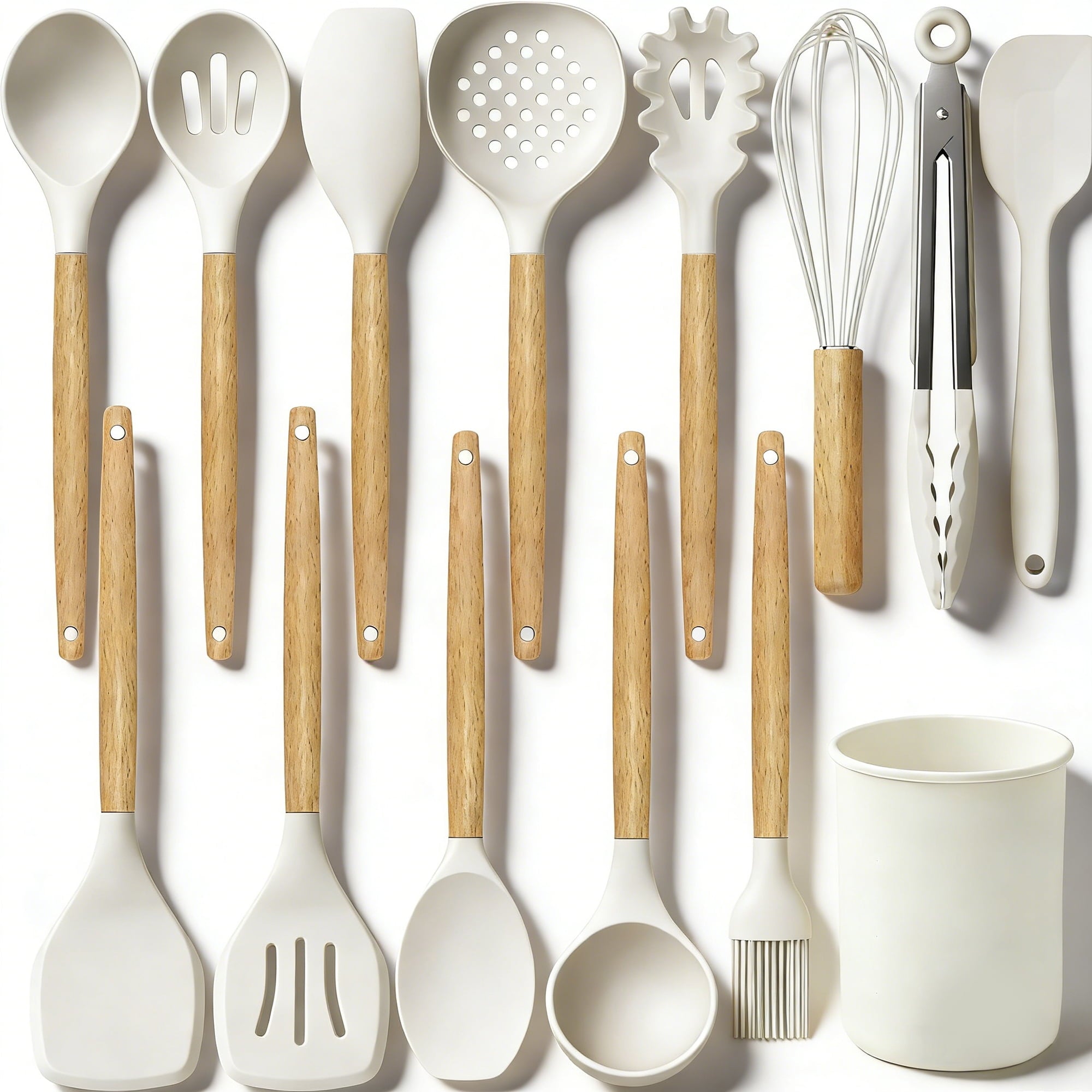 Heat-Resistant 14-Piece Silicone Cooking Utensils Set, Non-Stick Kitchen Utensil Set for Baking, Flipping, Mixing, White - Heat-Resistant Silicone Cooking Spatula Turner - Default Title