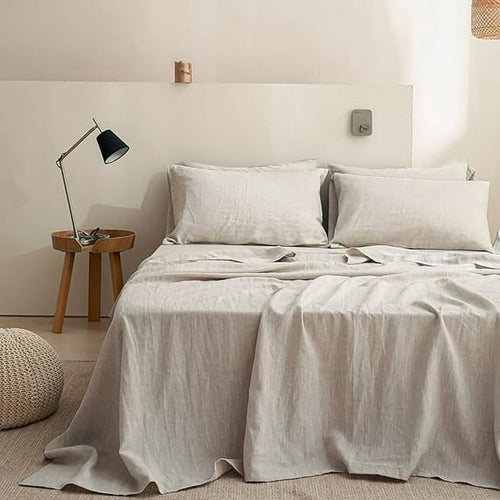 Cooling Sateen 100% Linen Sheet Set Solid Color-4 Pcs Washed French Linen Bed Sheets(1 Flat Sheet,1 Fitted Sheet,2 Pillowcases)-Brea... - Luxury Bed Sheet Set with Deep Pockets - Default Title