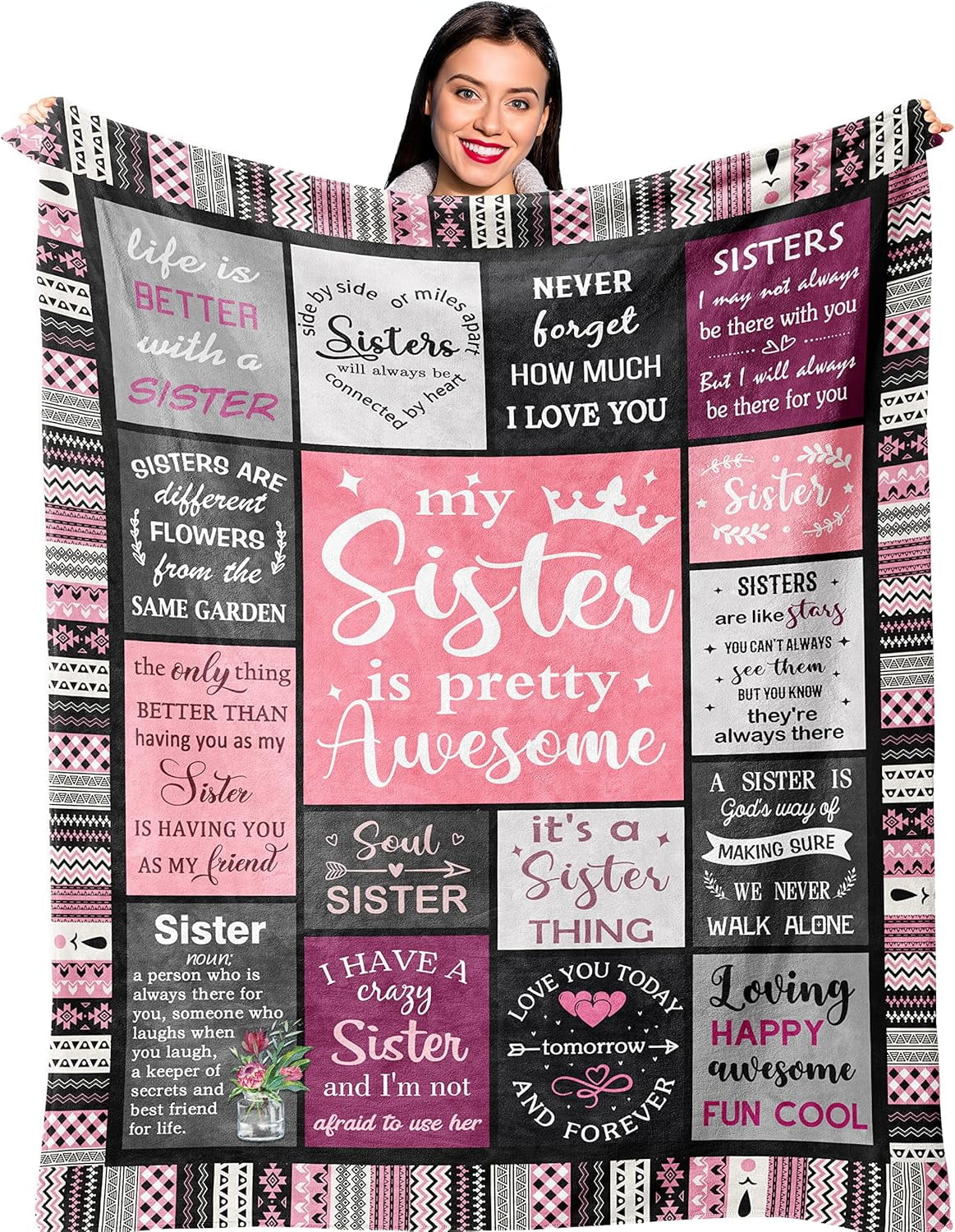 Reversible Sherpa Sister Gifts , Sisters Birthday Gift Idea, Best Sister Ever Gift for Women, Birthday Gifts for Sisters, Sis Soft Thro... - Lightweight Plush Warm Blanket for All Seasons - Default Title