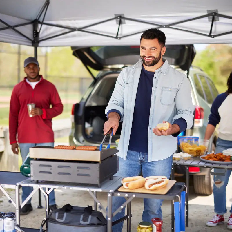Stainless Steel BBQ Slim-Fold Cook Station - Choice 575 - Heavy-Duty Stainless Steel Camp Cooking Gear Detail