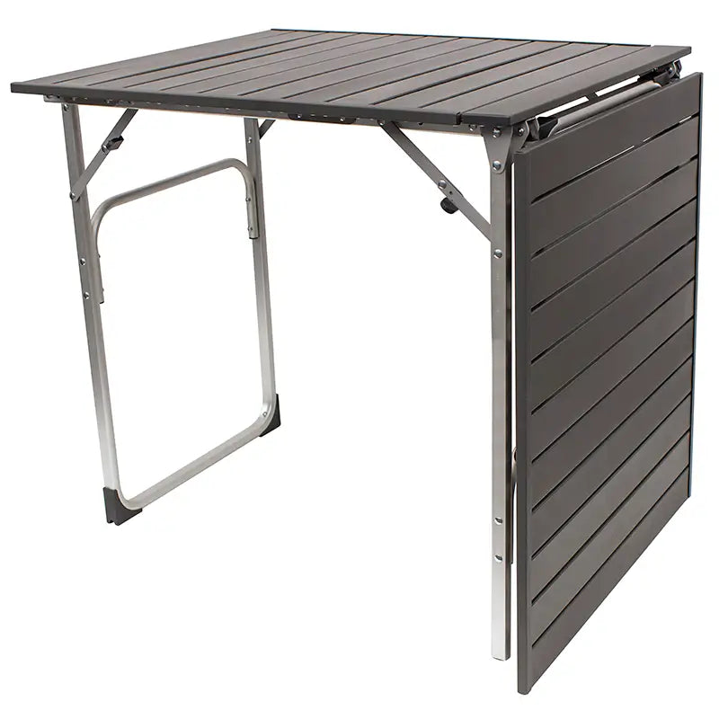 Heat-Resistant Slim-Fold Table - Choice 196 - Slim-Fold Outdoor Cook Station with Storage Shelves Detail