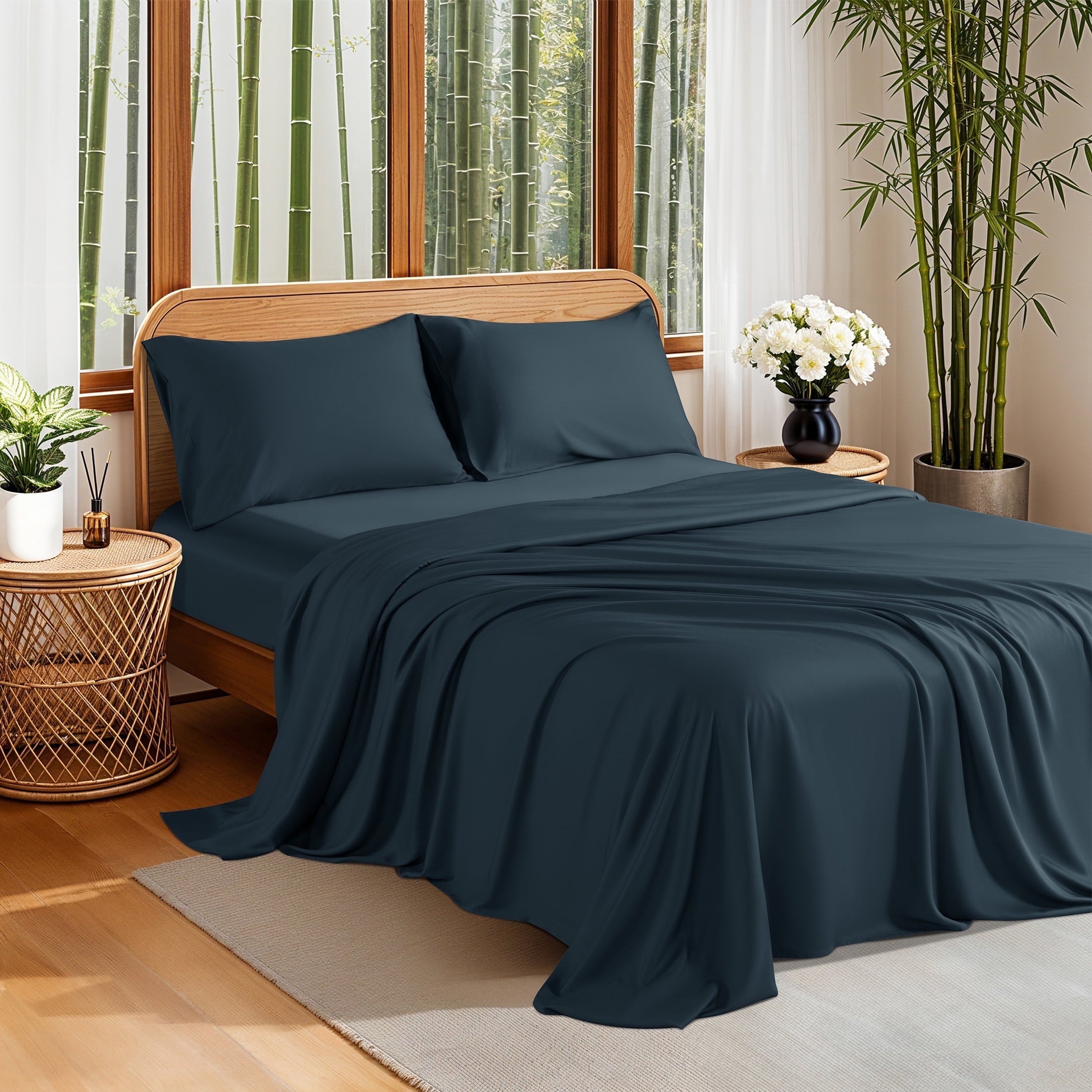 Breathable Luxury 100% Organic Luxurious Bamboo Sheets, Queen Sheet Set 4-Piece with 16" Deep Pocket, Silky Smooth Luxury Bed Sheets, N... - Premium Ultra-Soft Pillowcase Pair for Sleeping - Default Title