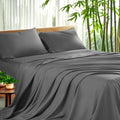 Wrinkle-Resistant Luxury Bamboo Bed Sheet Set - Deep Pockets - 4 Piece, Queen, Dark Gray - Premium Ultra-Soft Pillowcase Pair for Sleeping - Default Title
