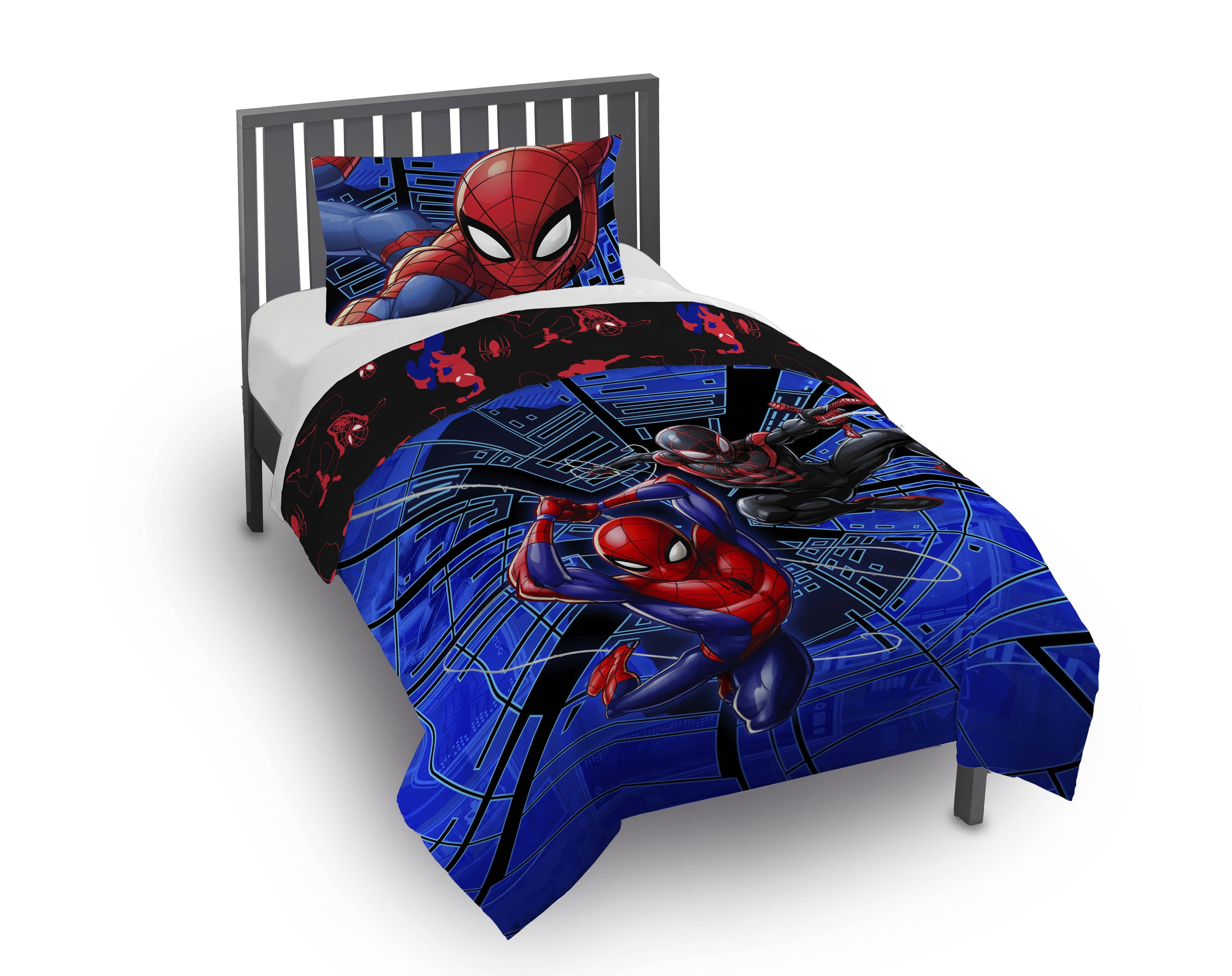 Luxurious Quilted Spiderman Techno City Kids 2 Piece Blue Reversible Comforter and Pillowcase Set, Twin/Full - Hypoallergenic Ultra-Fluffy Quilt for Winter - Default Title