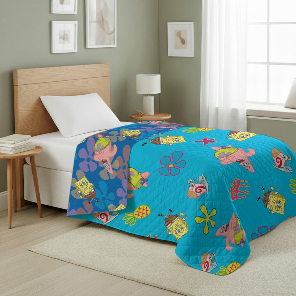 Lightweight Warm Spongebob Tropical Waltz Quilted Throw Blanket 60x80 inches, Kids Character Bedding - Luxury Knitted Decorative Throw Blanket with Fringes - Default Title