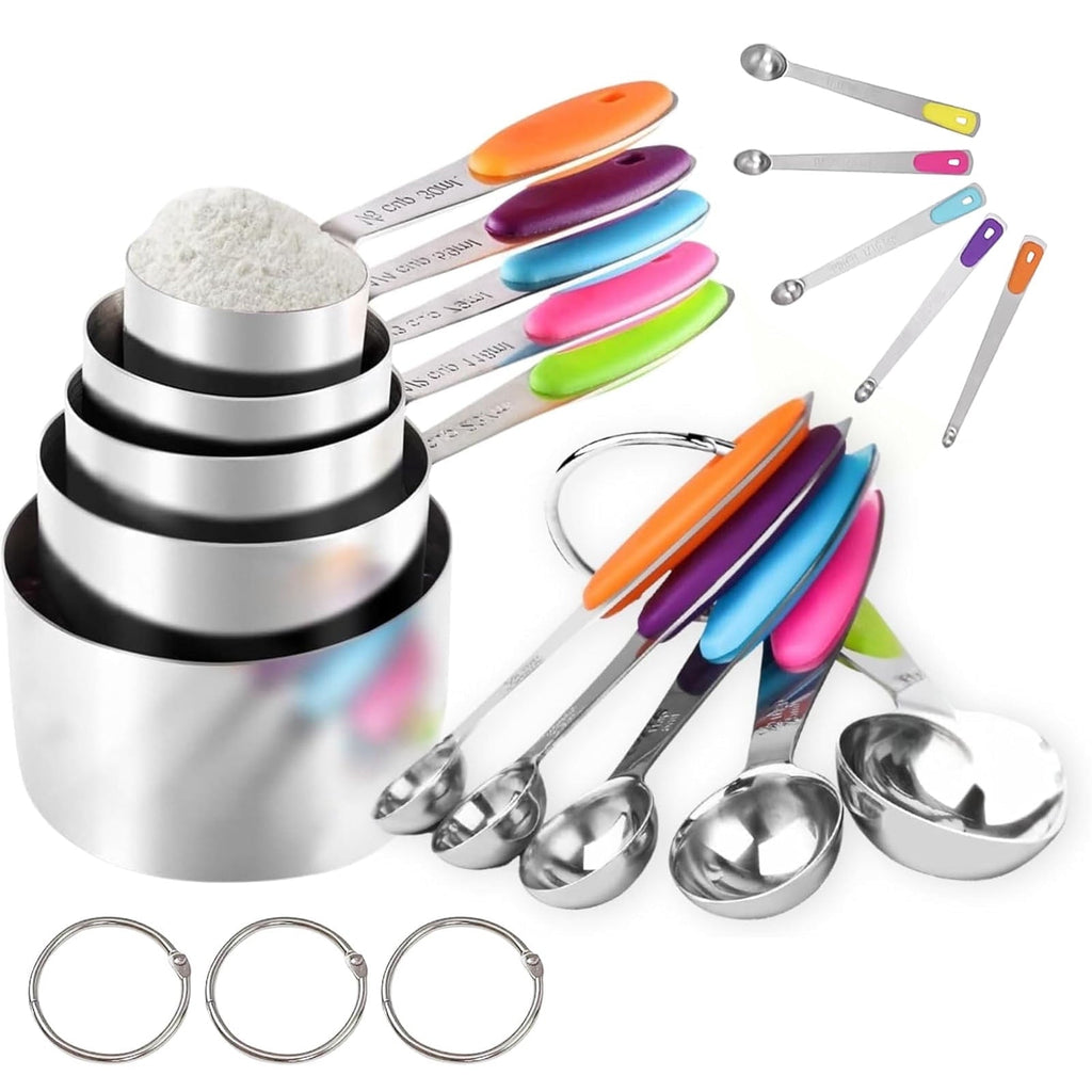 Heavy Duty Stainless Steel Measuring Cups and Spoons Set of 15, 5 Stainless Steel Nesting Measuring Cups & 5 Spoons, 5 Mini Meas... - Professional Kitchen Tool for Culinary Enthusiasts - Default Title