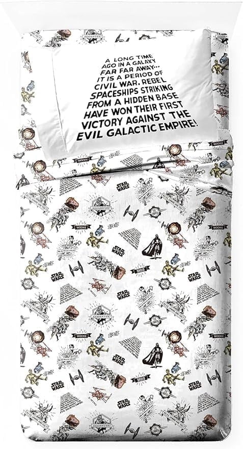 Premium Egyptian Cotton T-Shirt Comic 3 Piece Twin Size Bed Sheets Set - Disney Space Theme Bedding - Premium Ultra-Soft Pillowcase Pair for Sleeping - Default Title