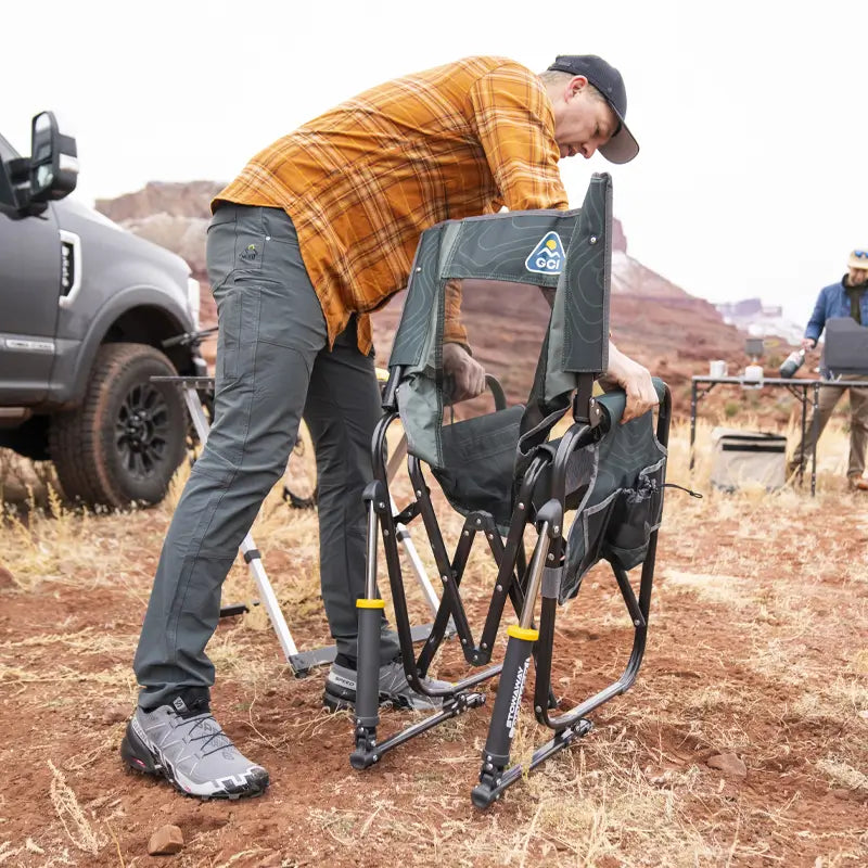 Smooth Motion Stowaway Rocker - Choice 794 - Patented Spring-Action Rocking Chair for Camping Detail