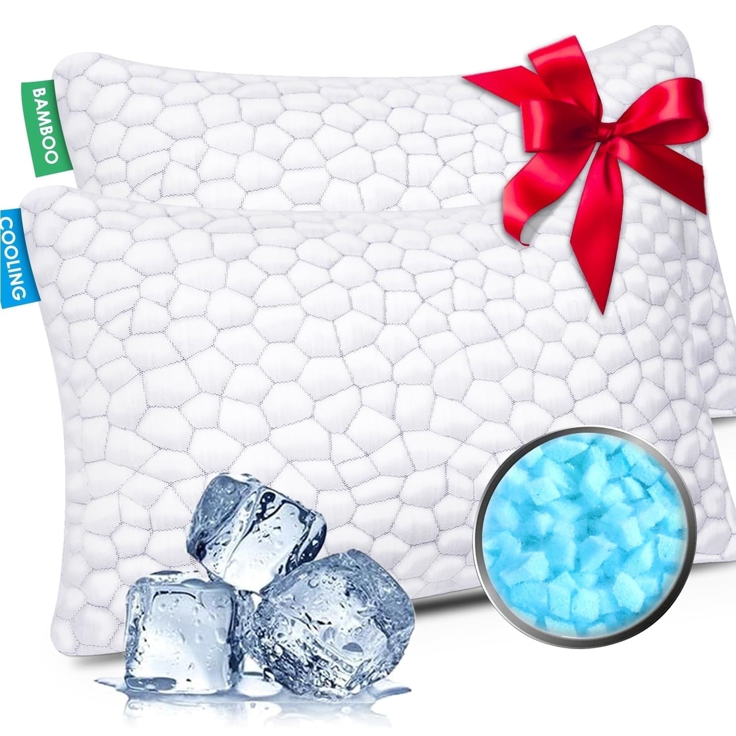 Fluffy Shredded Cooling Bed Pillows Queen Size Set of 2, Shredded Memory Foam Pillows for Sleeping 2 Pack, Adjustable Soft Firm Pillo... - Hotel Quality Plush Sleeping Pillows - Default Title