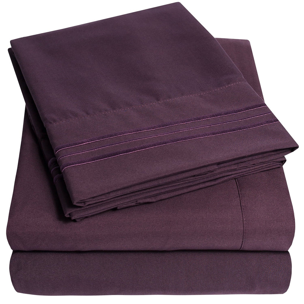 Cooling Sateen 1800 Series Bed Sheets - Extra Soft Microfiber Deep Pocket Sheet Set - Purple, Full - Breathable Egyptian Cotton Flat & Fitted Sheets - Default Title