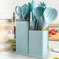 Non-Stick Safe Silicone Kitchen Cooking Utensils Set, 19 Pieces Utensil with Holder, Heat Resistant, Green - Ergonomic Kitchen Tongs and Cooking Spoon Utensil - Default Title