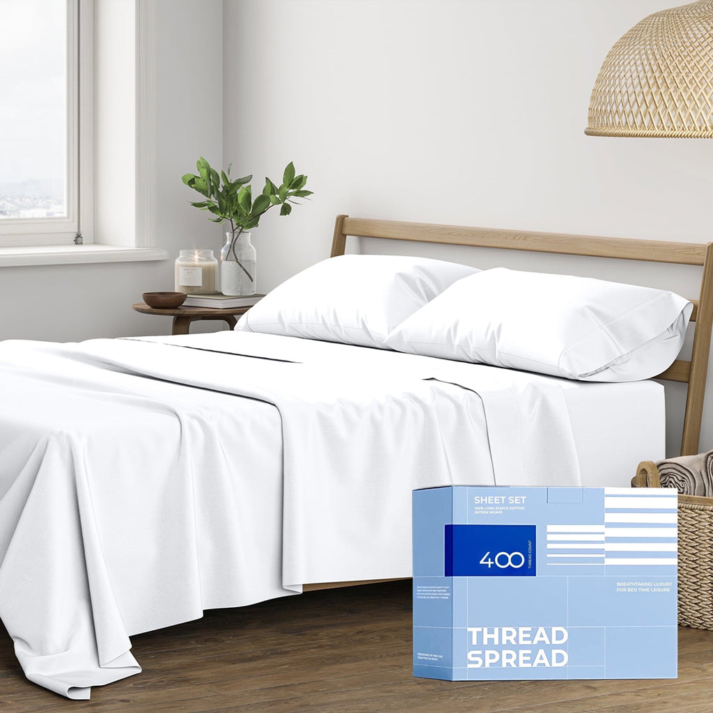 Wrinkle-Resistant King Size Cotton Sheets Set - 400 Thread Count 4 PC 100% Cotton Sheets for King Bed, 16 In Deep Pocket King Size Cott... - Luxury Bed Sheet Set with Deep Pockets - Default Title