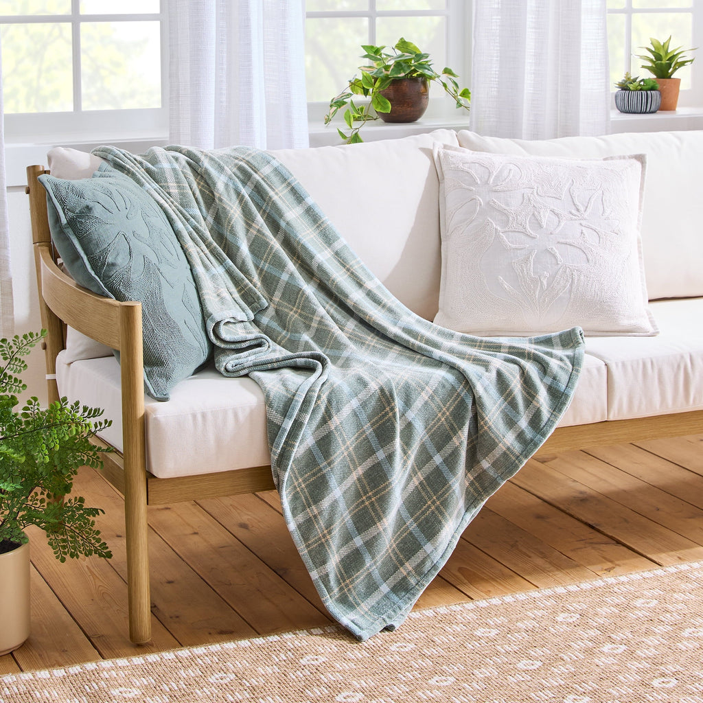 Lightweight Warm Woven Chenille Plaid Throw Blanket, Green River , 50x72 Inches - Cozy Fleece Throw Blanket for Couch & Bed - Default Title