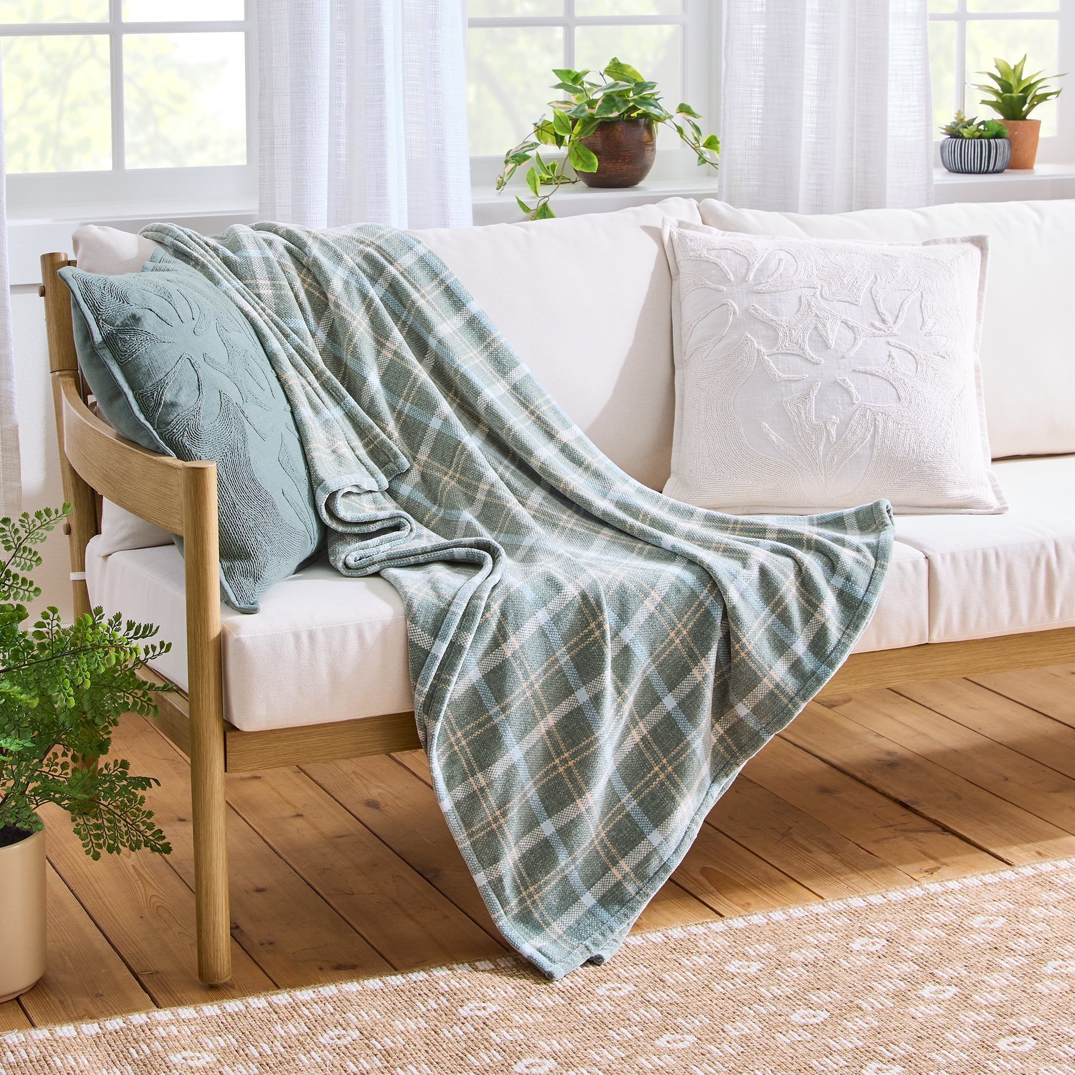 Lightweight Warm Woven Chenille Plaid Throw Blanket, Green River , 50x72 Inches - Cozy Fleece Throw Blanket for Couch & Bed - Default Title