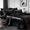 Breathable Luxury Queen Silk Black Bed Sheet Set,4 Pieces 1800 Microfiber 2 Pillowcase 20"x30" - Premium Ultra-Soft Pillowcase Pair for Sleeping - Default Title