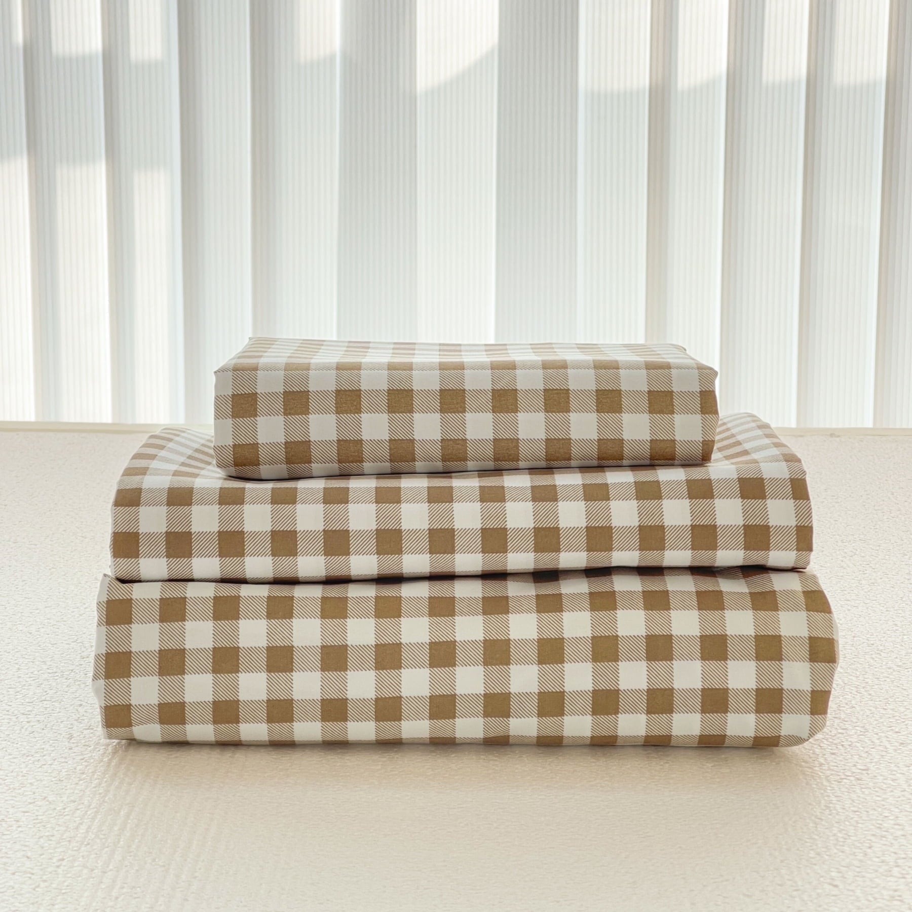Premium Egyptian Cotton Sheet Set, Soft Brushed Microfiber Taupe Plaid Sheets, 4-Piece Brown Grid Set with Deep Pocket - Cooling Hotel Quality Bedding Sheets and Pillowcases - Default Title