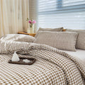 Hypoallergenic Cloud Tan Gingham Queen Comforter Set, Taupe Plaid Bedding Set, Checked Bed Comforter 3 Pieces(Tan Gingham, Queen) - All-Season Down Alternative Comforter Insert - Default Title