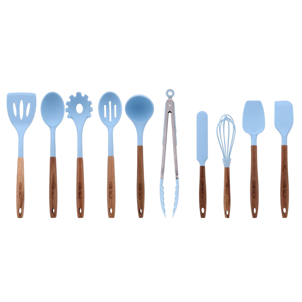 High-Precision 10-Piece Silicone and Acacia Wood Handle Cooking Utensils Set, Blue - Heavy Duty Stainless Steel Kitchen Shears - Default Title
