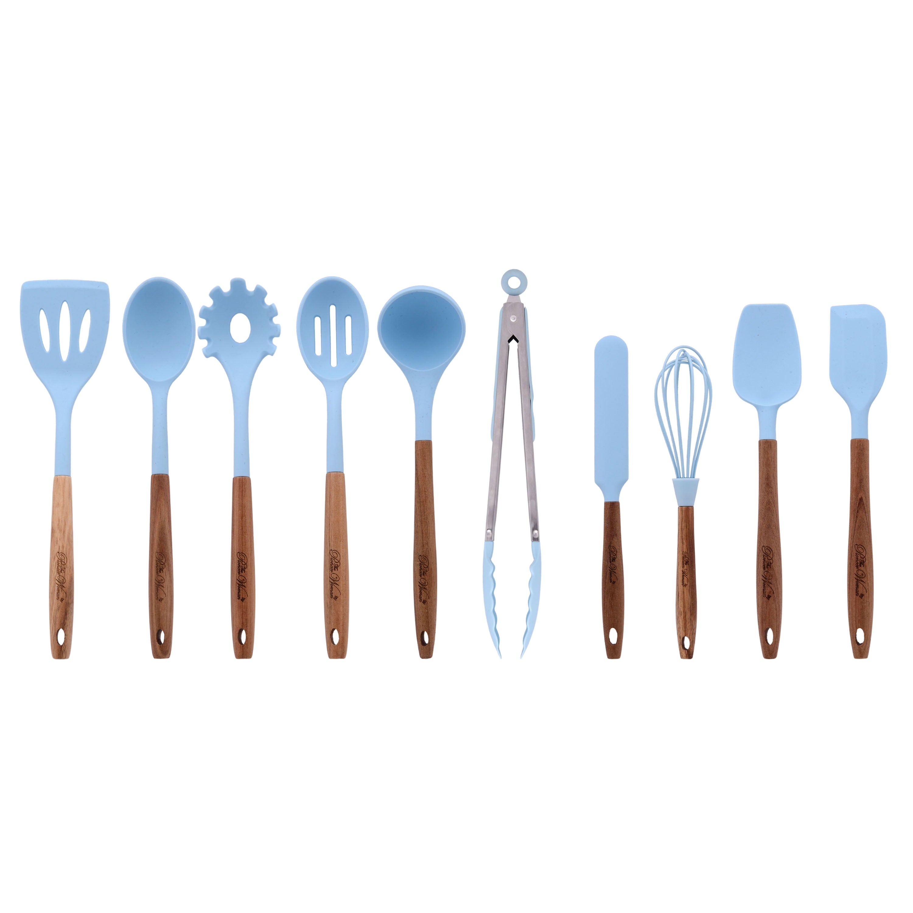 High-Precision 10-Piece Silicone and Acacia Wood Handle Cooking Utensils Set, Blue - Heavy Duty Stainless Steel Kitchen Shears - Default Title