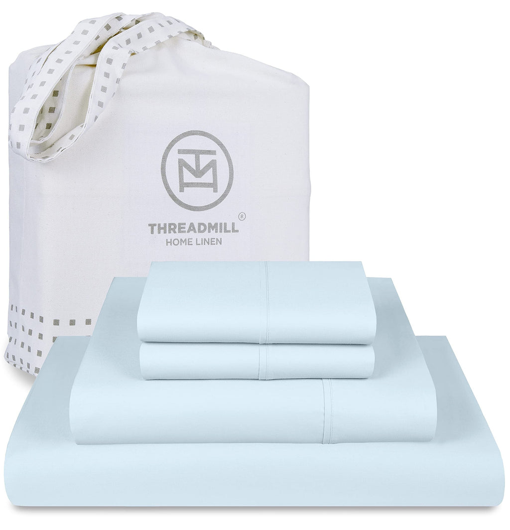 Wrinkle-Resistant 100% Cotton King Bed Sheets Set - 4-Piece, 300 Thread Count, Lightweight Sateen, Light Blue - Cooling Hotel Quality Bedding Sheets and Pillowcases - Default Title