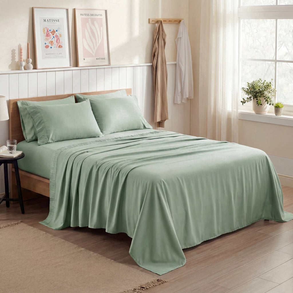 Breathable Luxury Queen Sheets Set, 4 Pieces Deep Pockets Cooling Soft Polyester Microfiber Bed Sheets Set, Sea Foam Green - Luxury Bed Sheet Set with Deep Pockets - Default Title