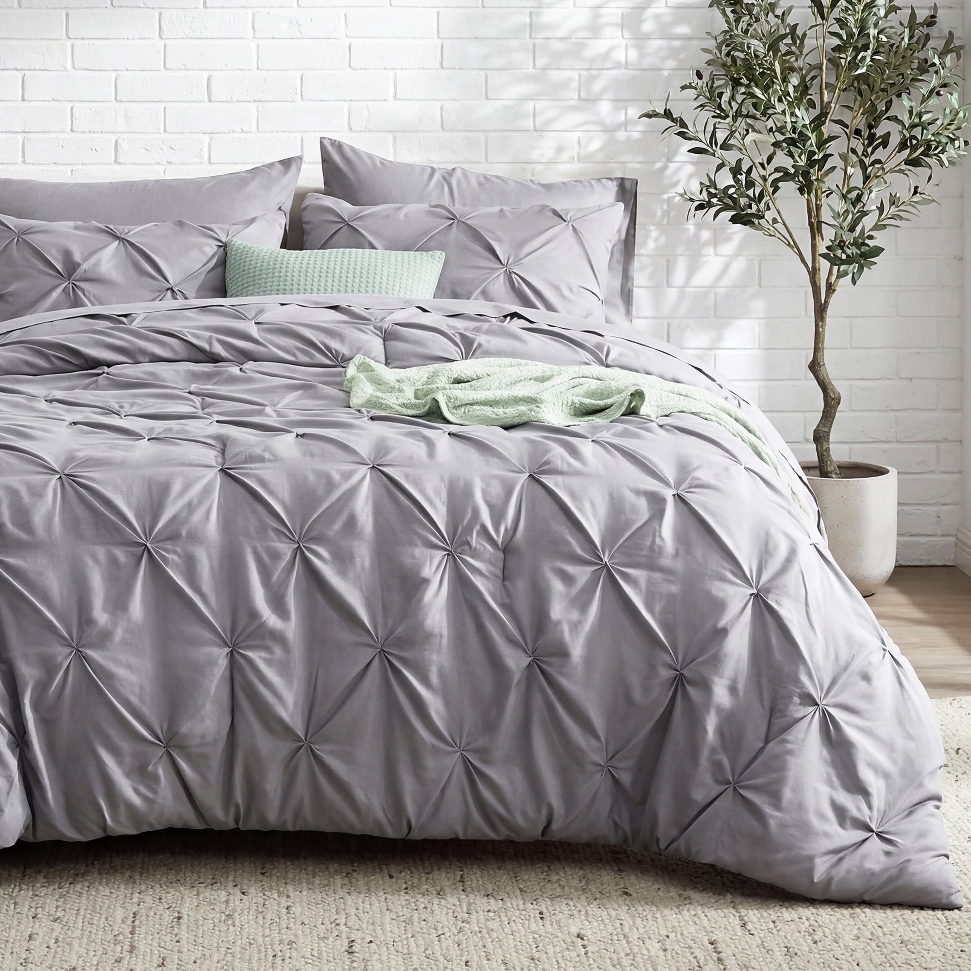 Fluffy Down Alternative Queen Comforter Set Grey, Bed in a Bag Queen Size Bedding, 7 Pieces Pinch Pleat All Season Comforter - All-Season Down Alternative Comforter Insert - Default Title