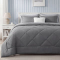 All-Season Queen Reversible Comforter Set - 7 Pieces Grey Bedding, Bed in a Bag with Alternative Comforter, Sheets, Pillowcases ... - Luxurious Quilted Duvet Cover Set - Default Title