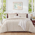 Fluffy Down Alternative Tufted Boho Comforter Set Queen, Beige, 3 Pieces Farmhouse Shabby Chic Embroidery Bedding Set, Soft Jacquard Comforte... - Cloud-Like Soft Lightweight Bed Comforter - Default Title