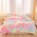 Hypoallergenic Cloud 3Pcs Pink Faux Fur Twin Comforter Set for Girls Tie Dye Rainbow Kid Bed Set Plush Shaggy Bedding Sets Fuzzy Bed Comfo... - Hypoallergenic Ultra-Fluffy Quilt for Winter - Default Title