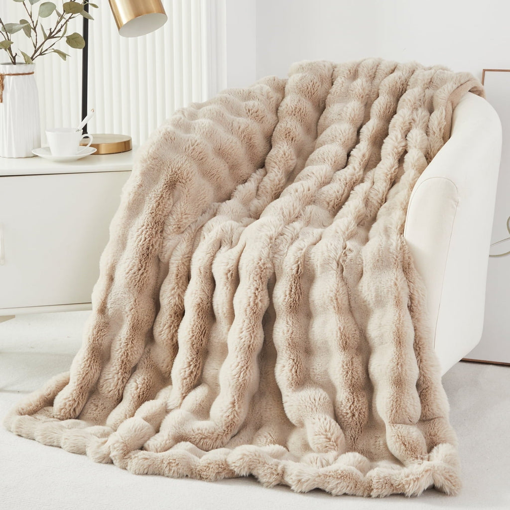Lightweight Warm Taupe Faux Fur Bubble Blankets for Couch Chair Sofa Luxury Fluffy Thick Bubble Throw Blanket Furry Blanket Fuzzy Soft... - Lightweight Plush Warm Blanket for All Seasons - Default Title