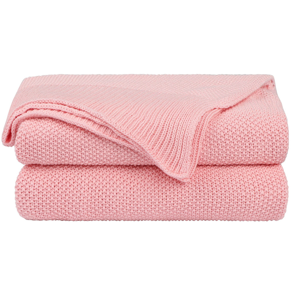 Super Soft Flannel Pure Cotton Soft Cable Knit Throw Blanket Pink 50" x 70" - Luxury Knitted Decorative Throw Blanket with Fringes - Default Title